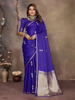 Thumbnail for Joban Fashion Indigo Blue Floral & Botanical Motifs Satin Silk Banarasi Silk Saree - Distacart