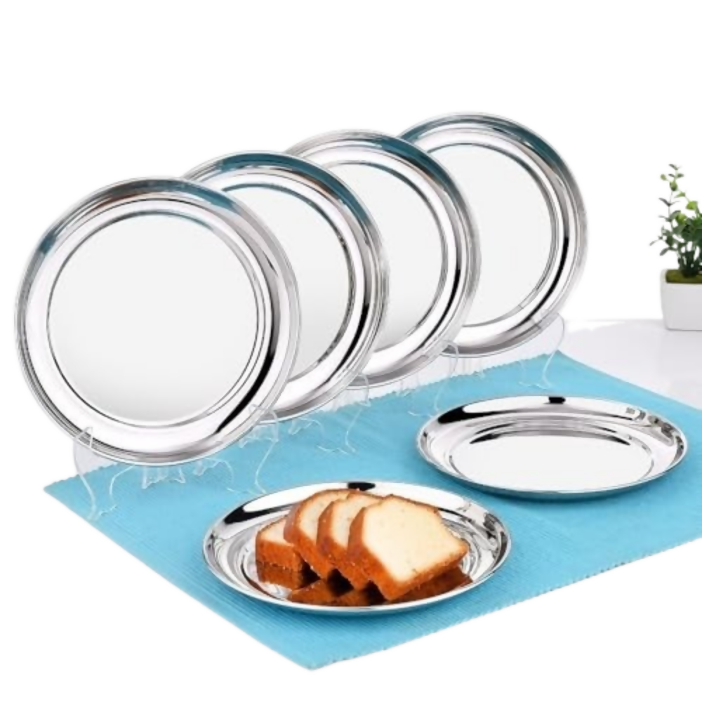 Vinod Stainless Steel Rajbhog Plate, Lunch & Dinner Plate - 28.5 cm - Dista