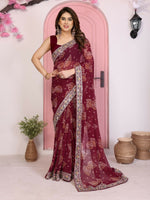 Thumbnail for Ai Fashion Wine Georgette Rajwadi Bandhani Print Party Wear Saree