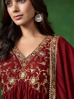 Thumbnail for Sangria Embroidered Kurta & Trouser With Dupatta Kurta Set