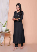 Thumbnail for Miravan Womens Black Mirror Work Angrakha Kurta And Palazzo Set - Distacart