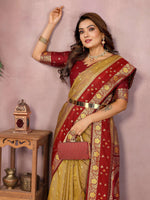Thumbnail for Aastha Fashion Mustard Kalamkari Silk Zari Woven Saree - Distacart
