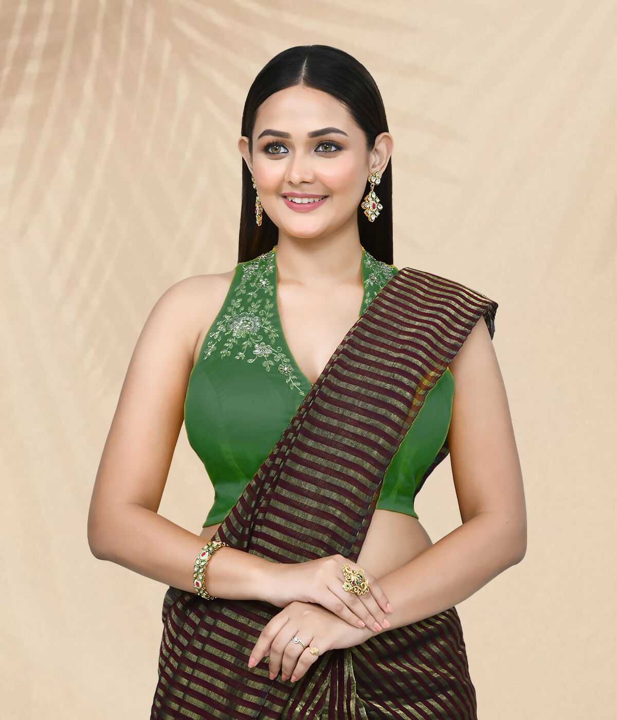 Joban Fashion Women's Green Embroidered Stitched Blouse