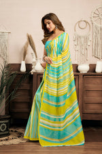 Thumbnail for Joban Fashion Yellow Striped (Leheriya) Linen Ready To Wear Saree With Unstitched Blouse - Distacart