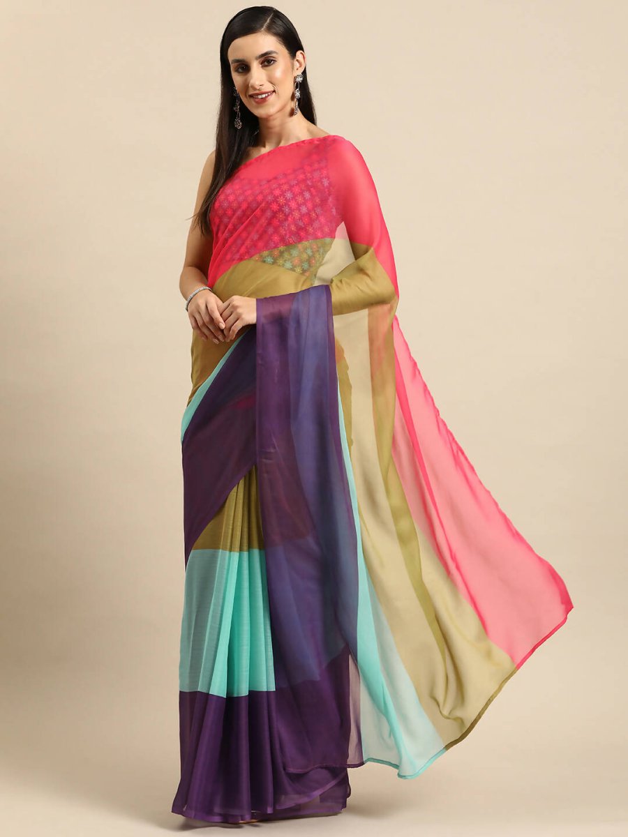 Ahalyaa Women's Traditional Semi Stitch Saree - Blue - Distacart