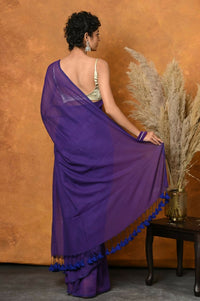 Thumbnail for Very Much Indian Pure Mul Cotton Handloom Saree - Purple - Distacart