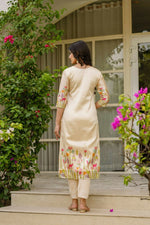 Thumbnail for Preksha Creation Off-White Viscose Assam Silk Embroidered Beads Kurta Set With Dupatta And Pant