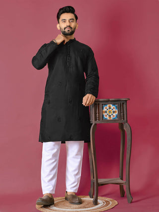 Black Color Men's Kurta Pajama Set by Infinity Export - Distacart