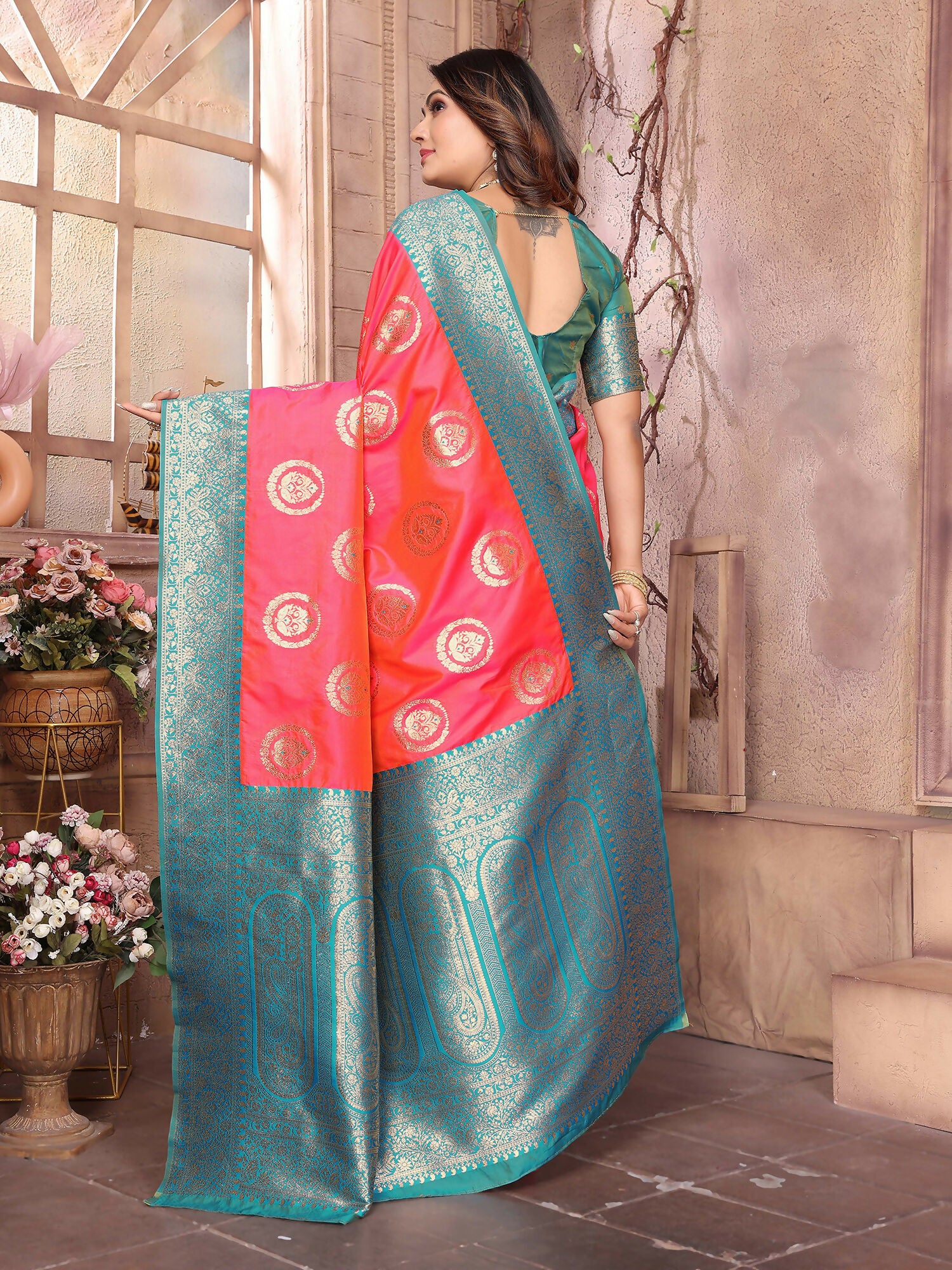 Joban Fashion Pink Banarasi Soft Silk Woven Saree - Distacart