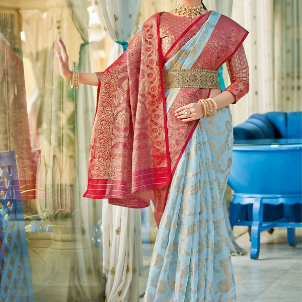 Astita Linen Cotton Sky Blue Saree