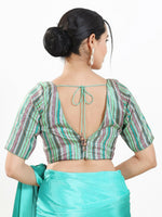 Thumbnail for Joban Fashion Pista Multi Brocade Padded Blouse With V Neck Elbow Sleeves - Distacart