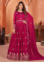 Thumbnail for Hot Pink Festive Embroidered Art Silk Anarkali Suit - Emponline - Distacart