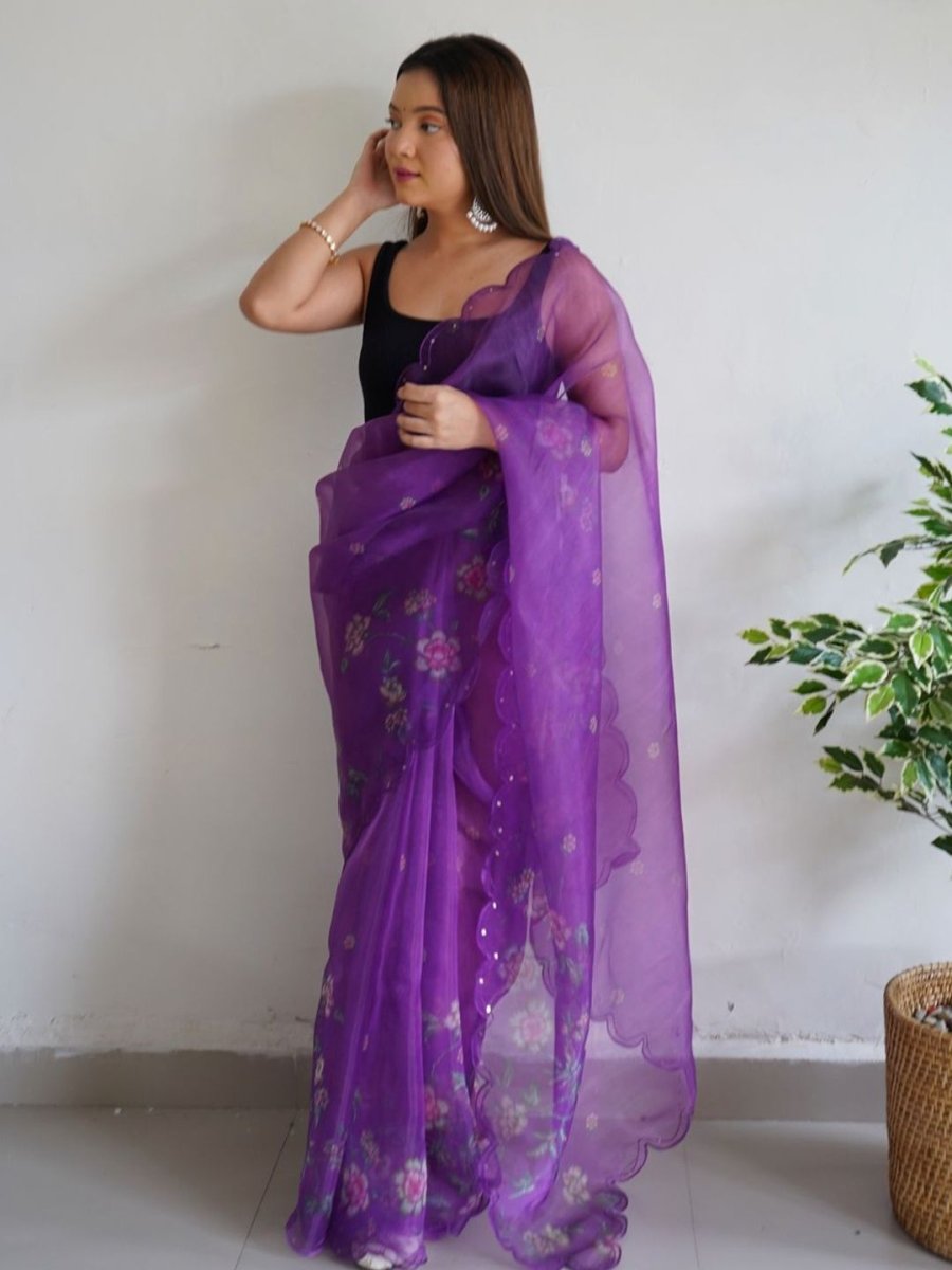 Anouk Floral Printed Organza Saree - Distacart