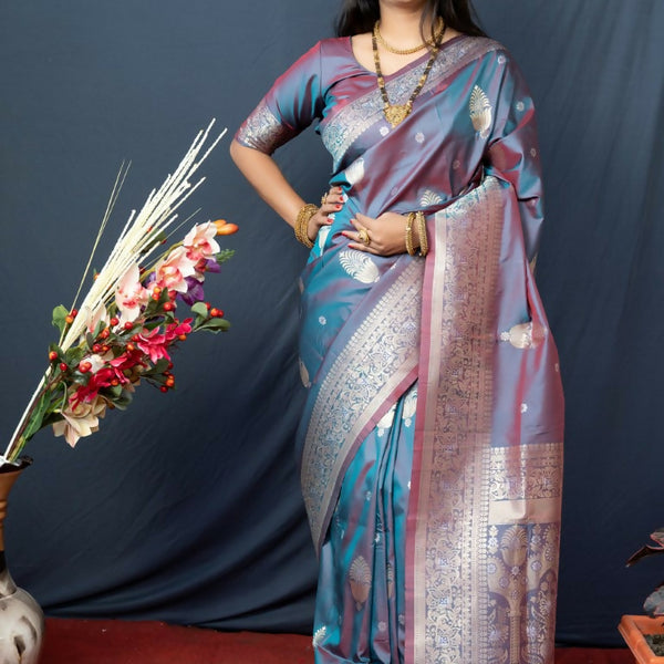 Jyoti Fashion Women's Grey Paithani Silk Zari Woven Saree with Blouse - Distacart