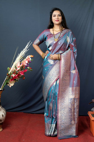 Jyoti Fashion Women's Grey Paithani Silk Zari Woven Saree with Blouse - Distacart