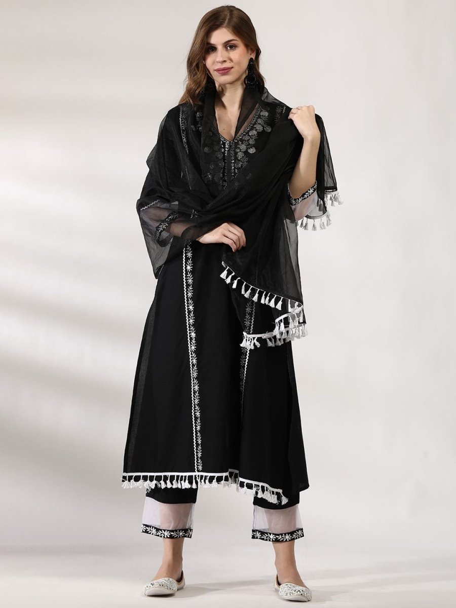 Anouk Ethnic Motifs Embroidered Regular Pure Cotton Kurta With Trousers & Dupatta