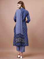 Thumbnail for Ode by House of Pataudi Floral Printed Pure Cotton Kurta With Trousers & Dupatta - Distacart