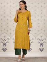 Thumbnail for Ode by House of Pataudi Ethnic Motifs Printed Straight Kurta - Distacart