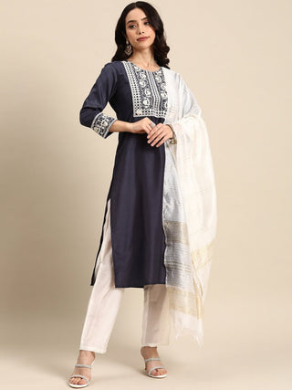 All About You Women Ethnic Motifs Embroidered Kurta With Trousers & With Dupatta - Distacart
