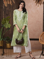 Thumbnail for ADA Women Ethnic Motifs Embroidered Flared Sleeves Kurta - Distacart