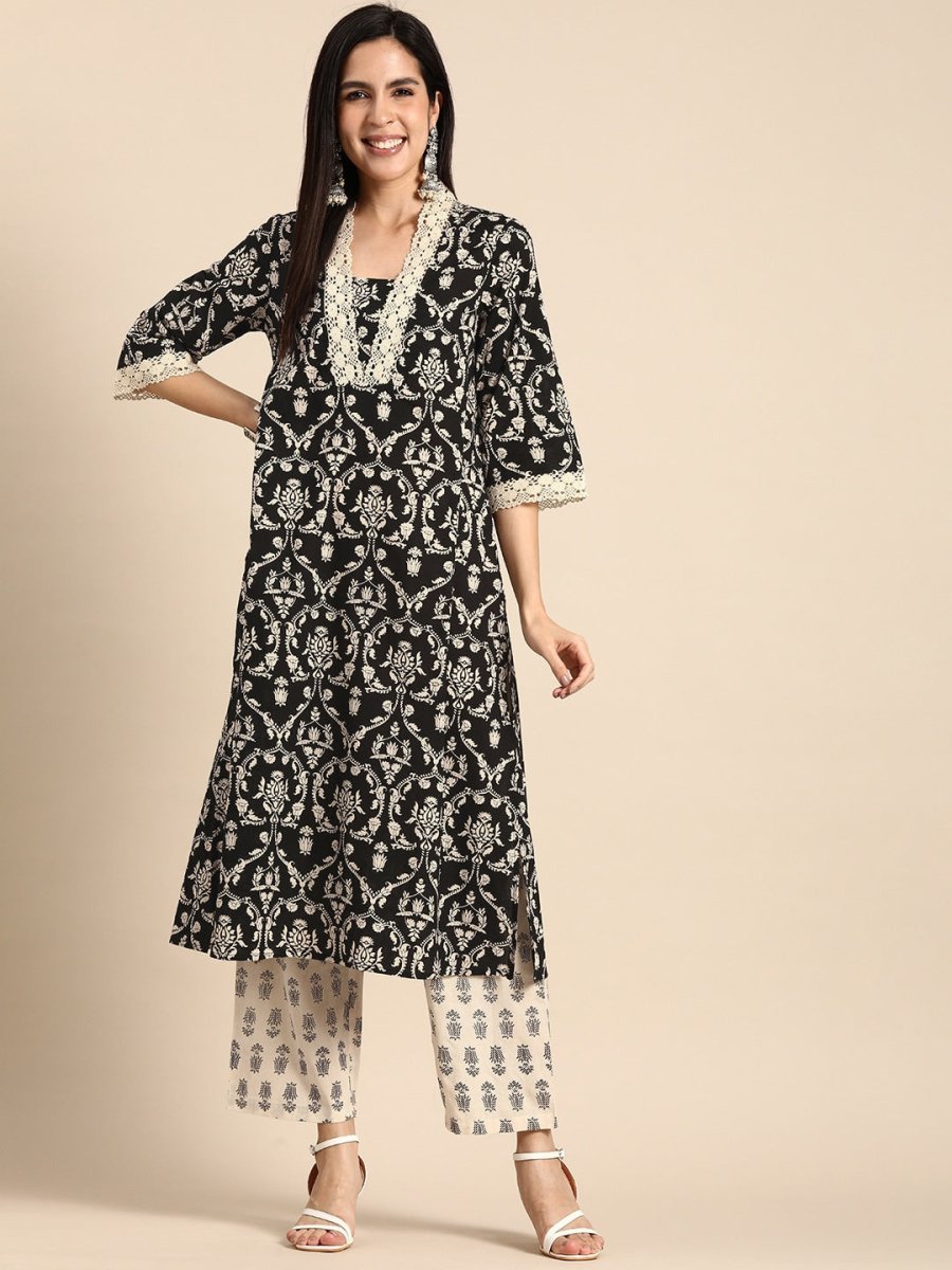 Anouk Women Pure Cotton Ethnic Motifs Printed Kurta with Trousers - Distacart