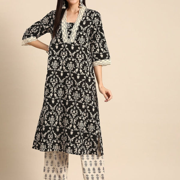 Anouk Women Pure Cotton Ethnic Motifs Printed Kurta with Trousers - Distacart