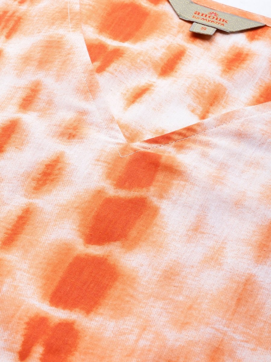 Anouk Women Orange Dyed Pure Cotton Kurta with Trousers - Distacart