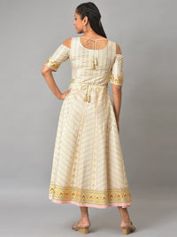 Thumbnail for AURELIA Ethnic Motifs Printed Cold-Shoulder Sleeves Midi Fit & Flare Ethnic Dress