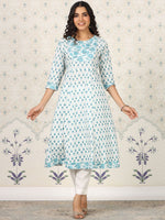 Thumbnail for Ode by House of Pataudi Floral Printed Gotta Patti Pure Cotton A-Line Kurta - Distacart