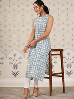 Thumbnail for Ode by House of Pataudi Floral Printed Sleeveless A-Line Cotton Kurta - Distacart