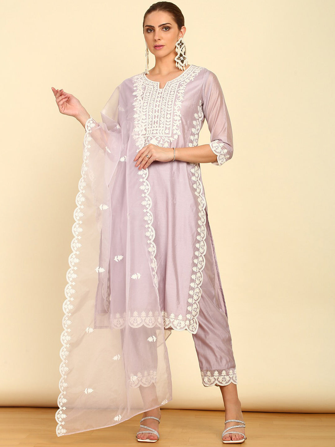 Soch Ethnic Motifs Yoke Design Thread Work Kurta with Trousers & Dupatta - Distacart