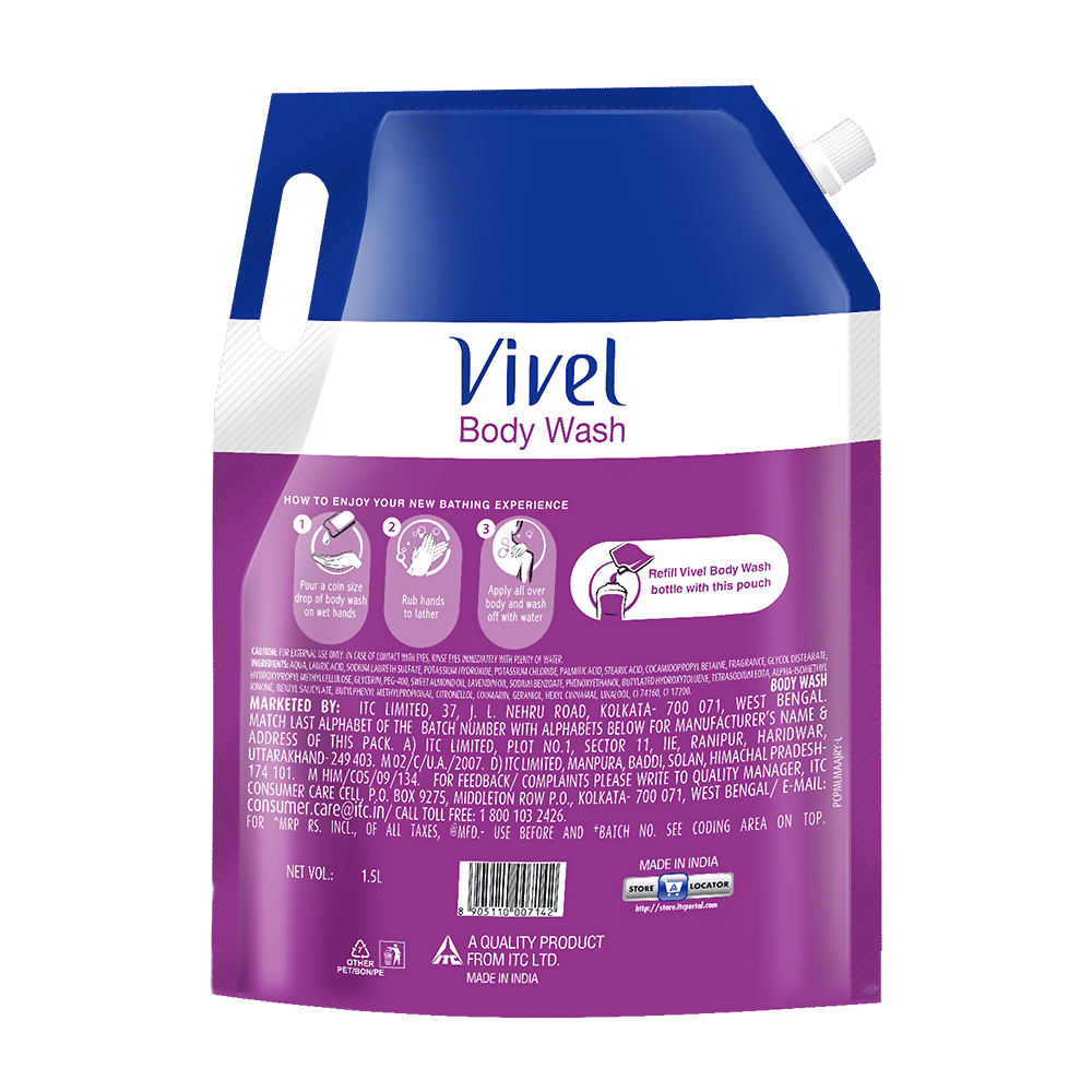 Vivel Fragrant Body Wash Lavender & Almond Oil Shower Gel Supersaver XL Refill Pouch - Distacart