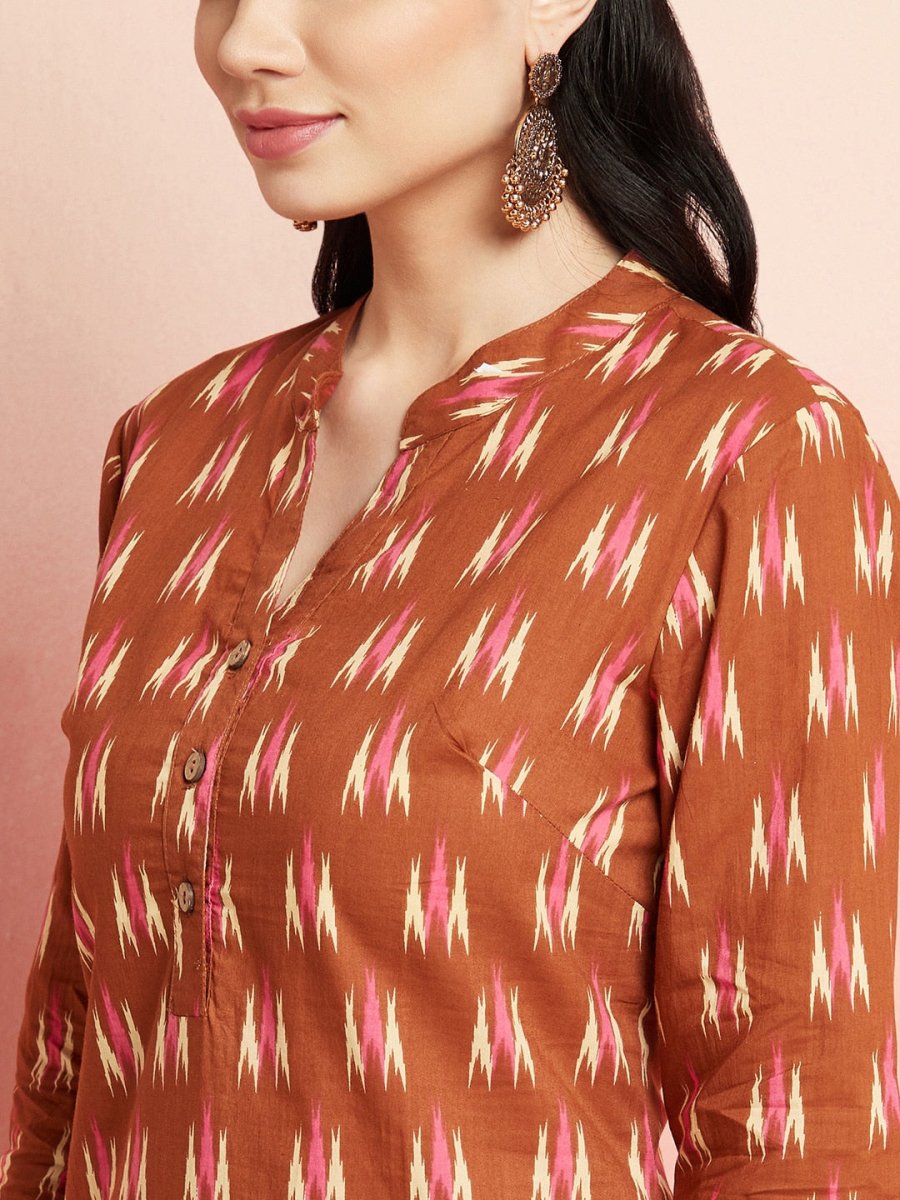 Aks Ikat Printed Pure Cotton Straight Kurta With Palazzos - Distacart