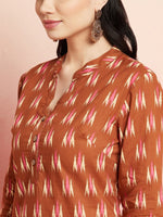 Thumbnail for Aks Ikat Printed Pure Cotton Straight Kurta With Palazzos - Distacart
