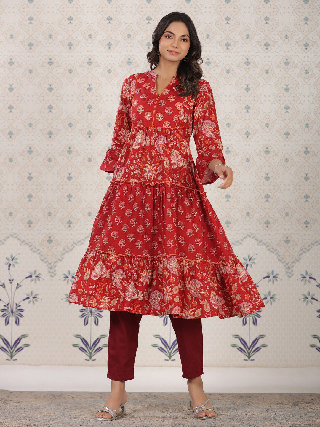 Ode by House of Pataudi Ethnic Motifs Printed Cotton Tiering Kurta - Distacart