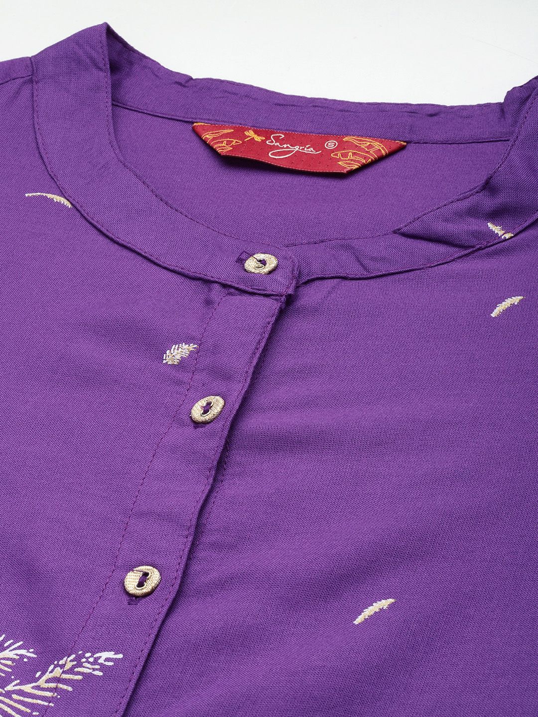 Sangria Ethnic Motifs Printed Gotta Patti Ethnic Kurti With Trousers - Distacart