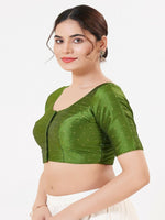 Thumbnail for Joban Fashion Mehendi-Green Taffeta Silk Elbow Sleeveless Front Open Blouse