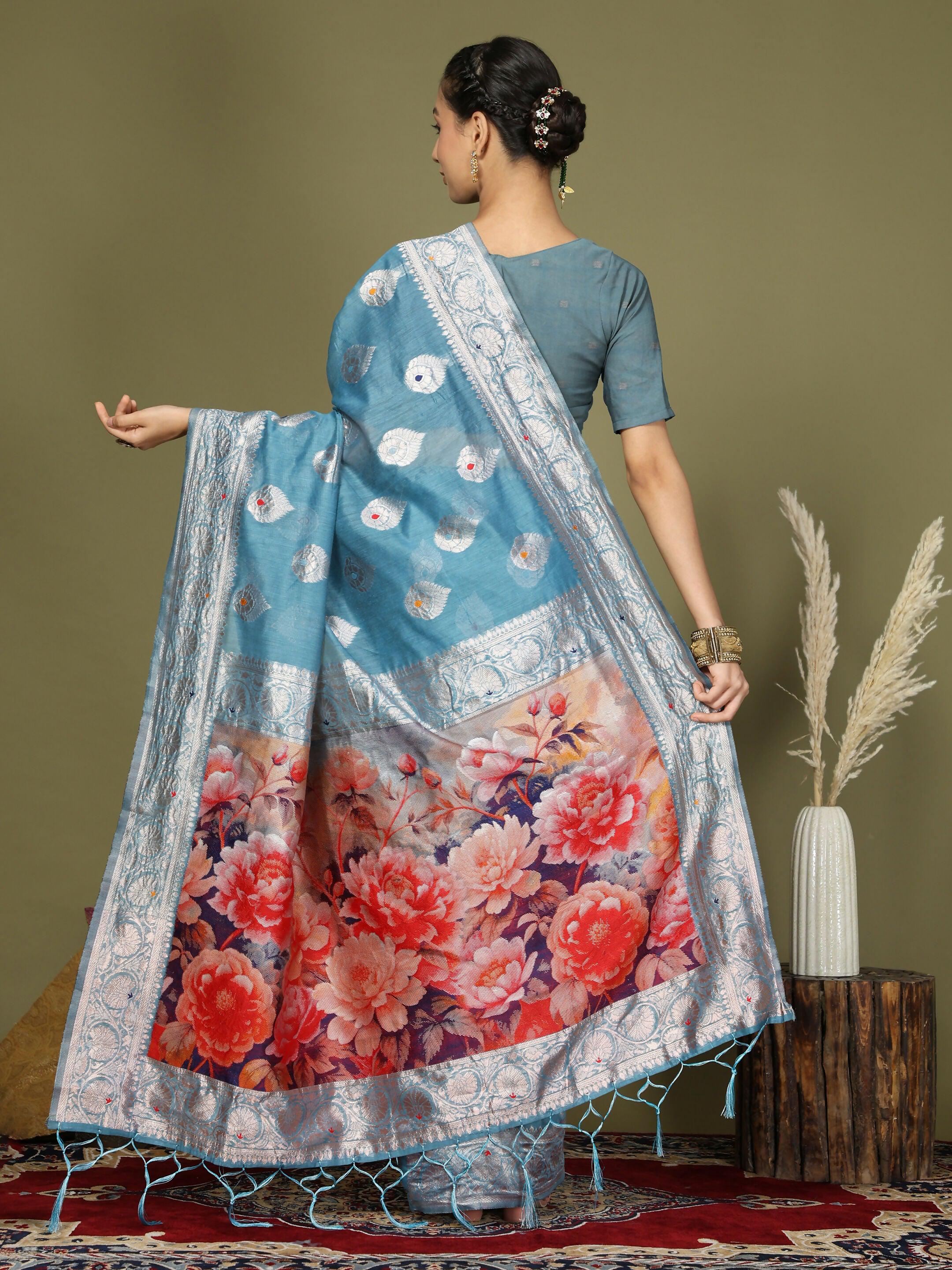 Astita Linen Cotton Sky Blue Saree