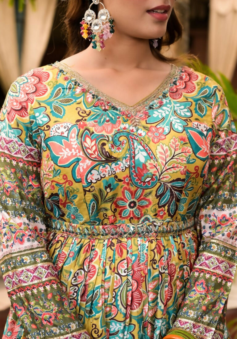 Wedding Designer Multi Soft Dola Silk Anarkali suit with Dupatta - Sanj - Distacart