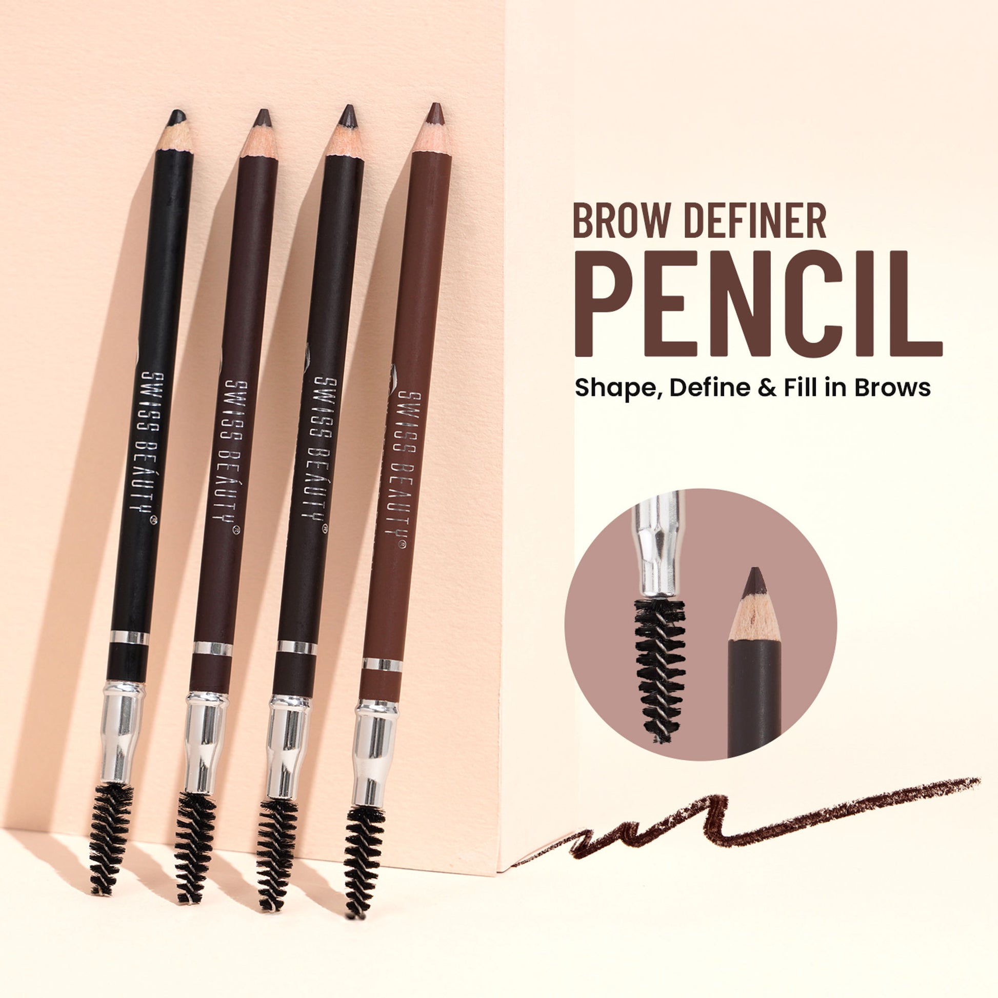 Swiss Beauty Brow Definer Pencil - 01 Chestnut - Distacart