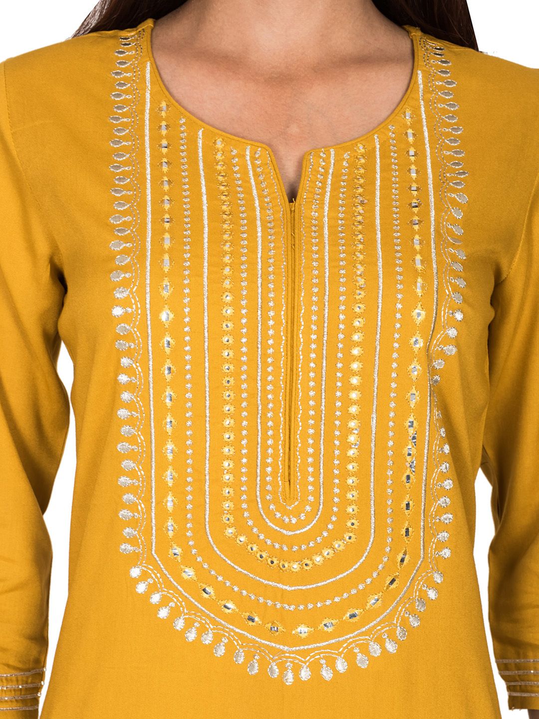 Swasti Women Yellow Embellished Mirror Work Kurta - Distacart