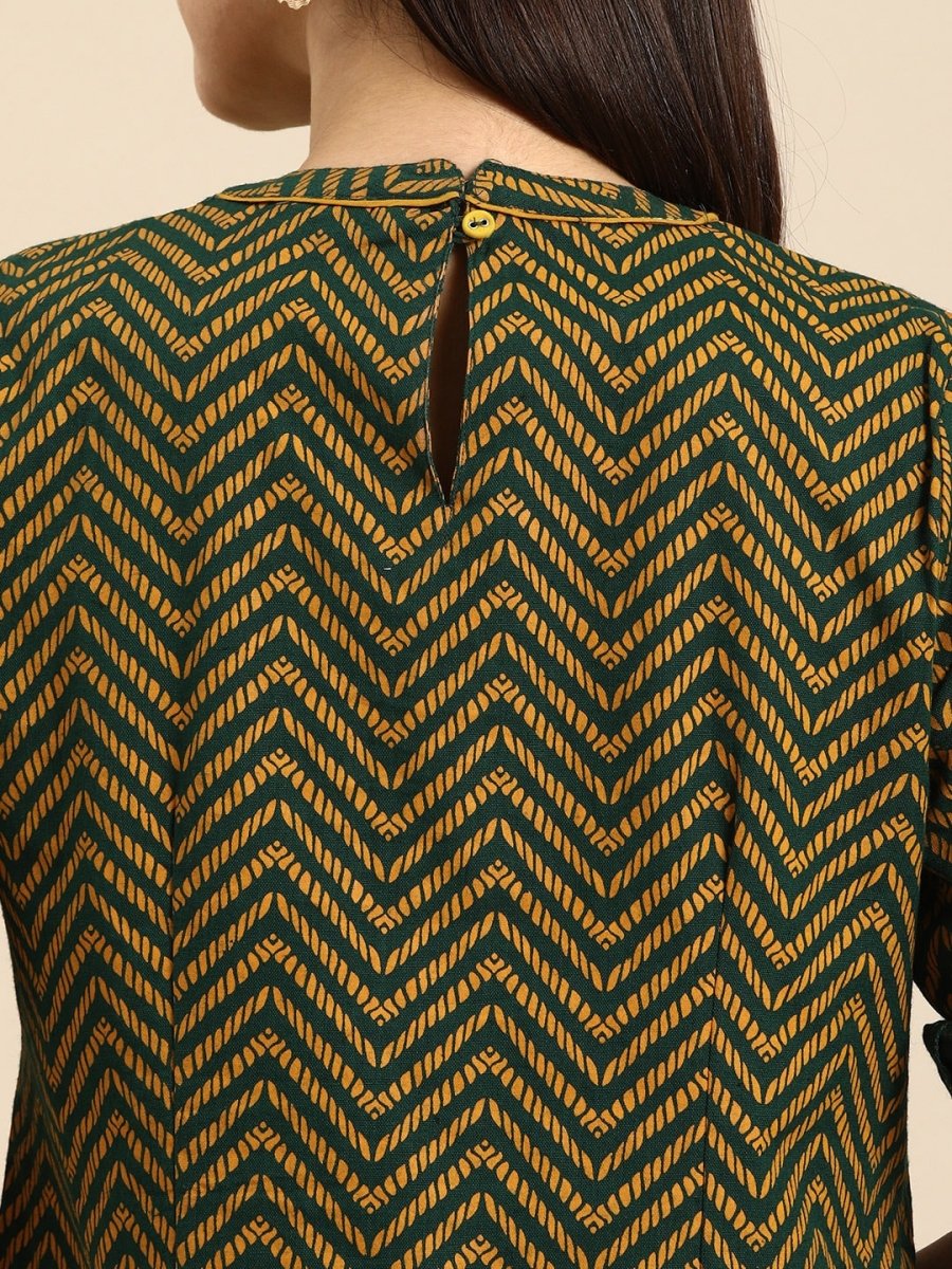 All About You Women Green & Yellow Floral Embroidered Thread Work Pure Cotton Kurta - Distacart