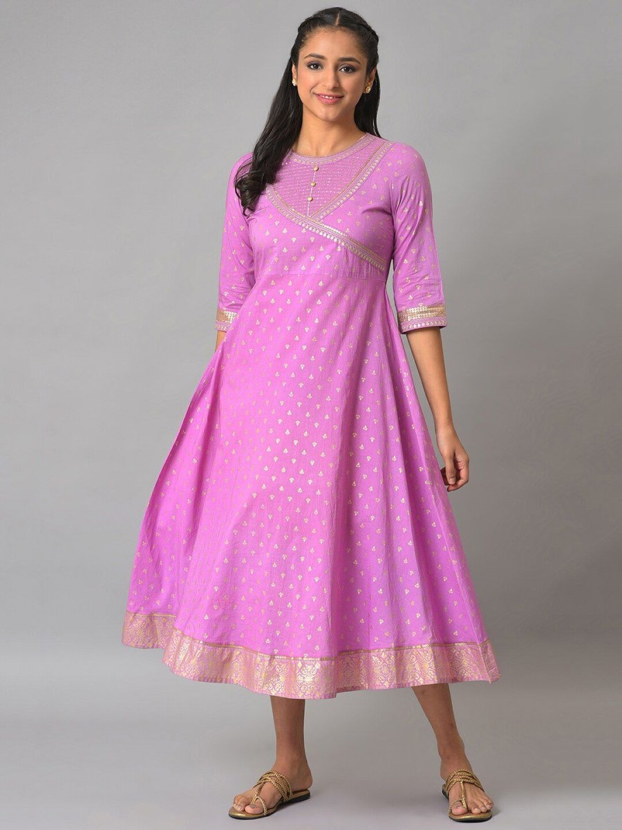 AURELIA Ethnic Motifs Printed Fit & Flare Cotton Midi Dress - Distacart