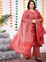 Thumbnail for Swasti Plus Size Floral Printed Regular Pure Cotton Kurta With Trousers & Dupatta