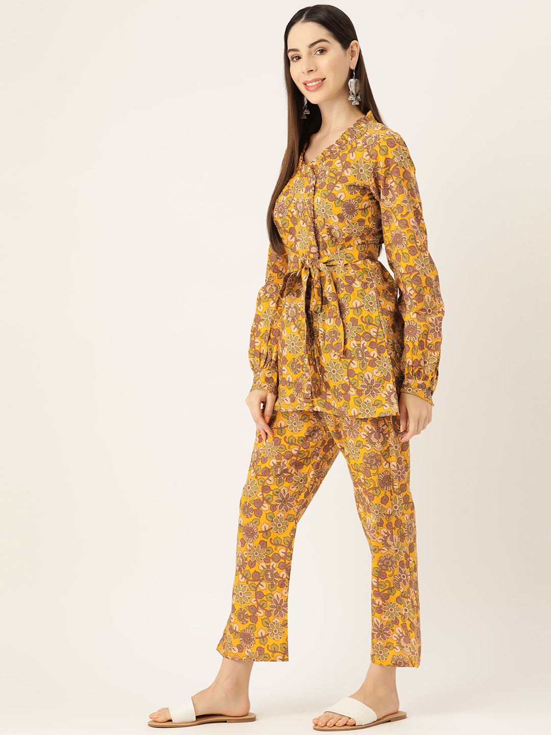 InWeave Mustard Kalamkari Print Co Ord Set With Belt