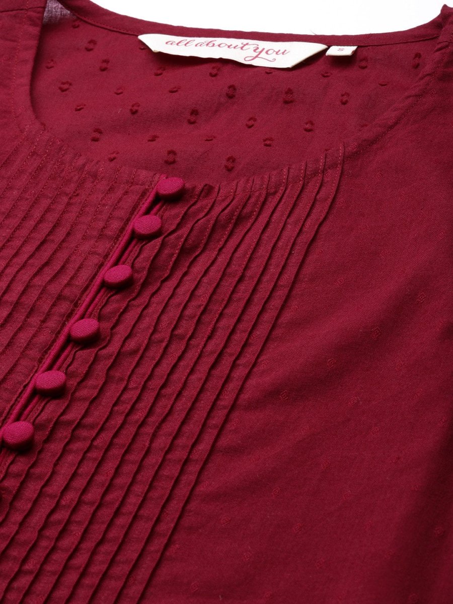 All About You Women Maroon Self Design Pure Cotton A-Line Kurta with Palazzos - Distacart