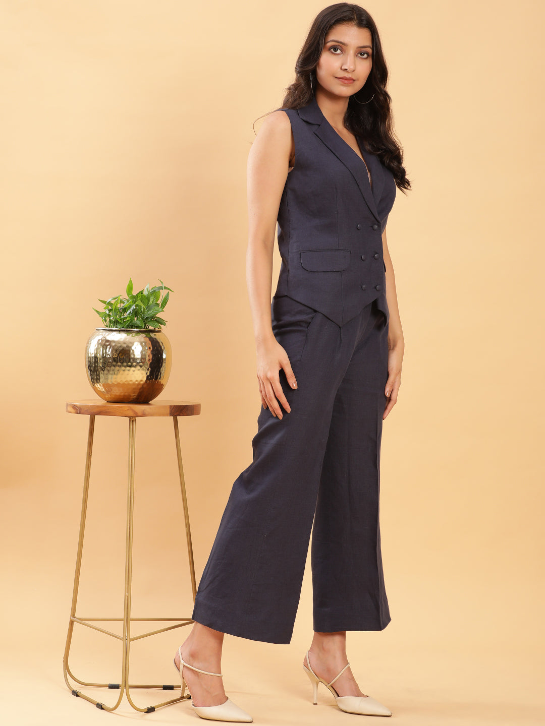 BohoJazz In Power Carbon Blue Tailored Waistcoat with Trousers Co-ord Set