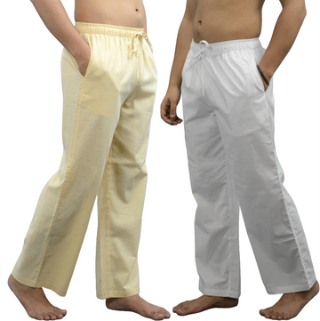 Fabmade White & Beige Combo Linen Pajama - Distacart