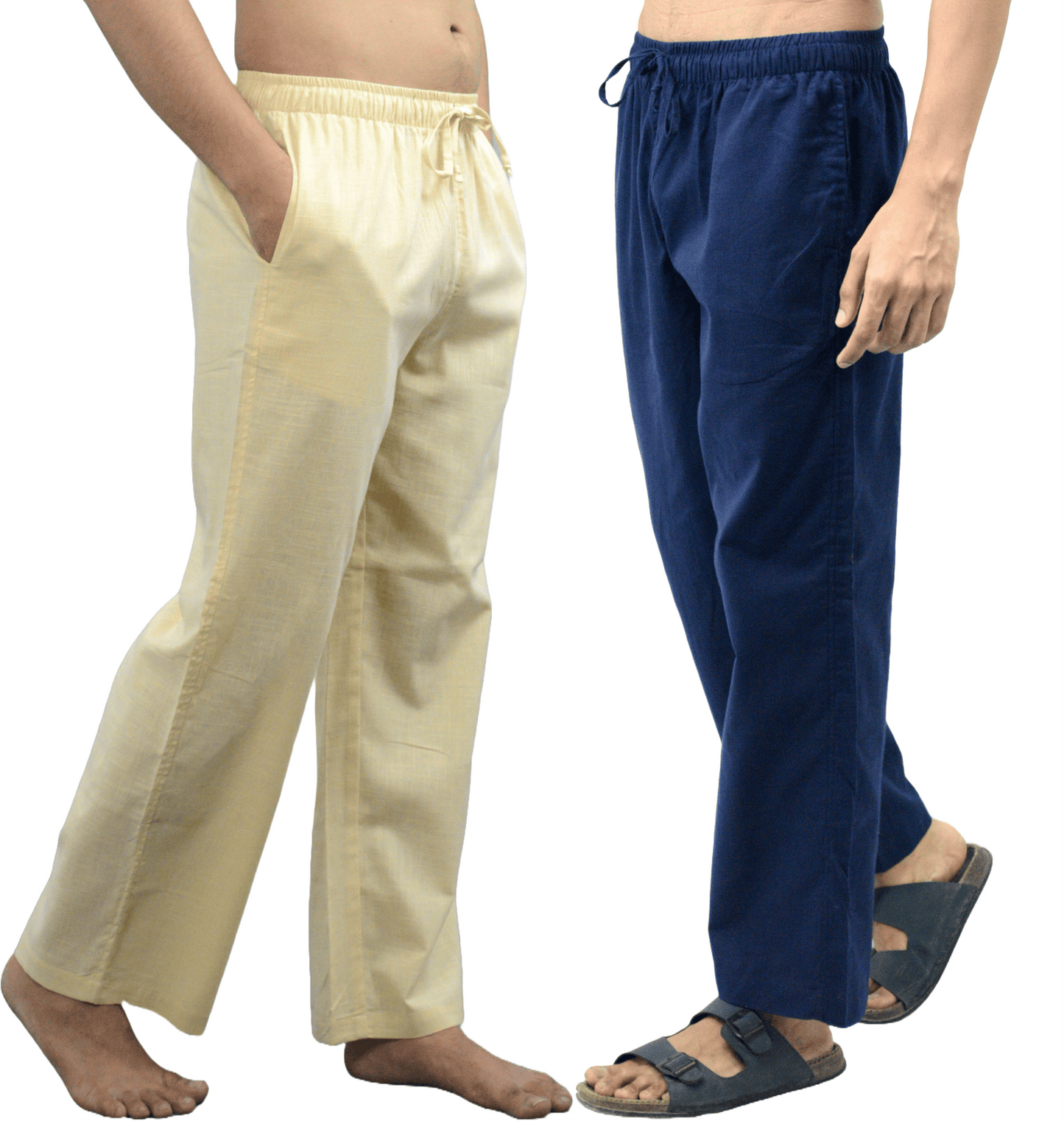 Fabmade Navy Blue & Beige Combo Men Linen Pajama - Distacart