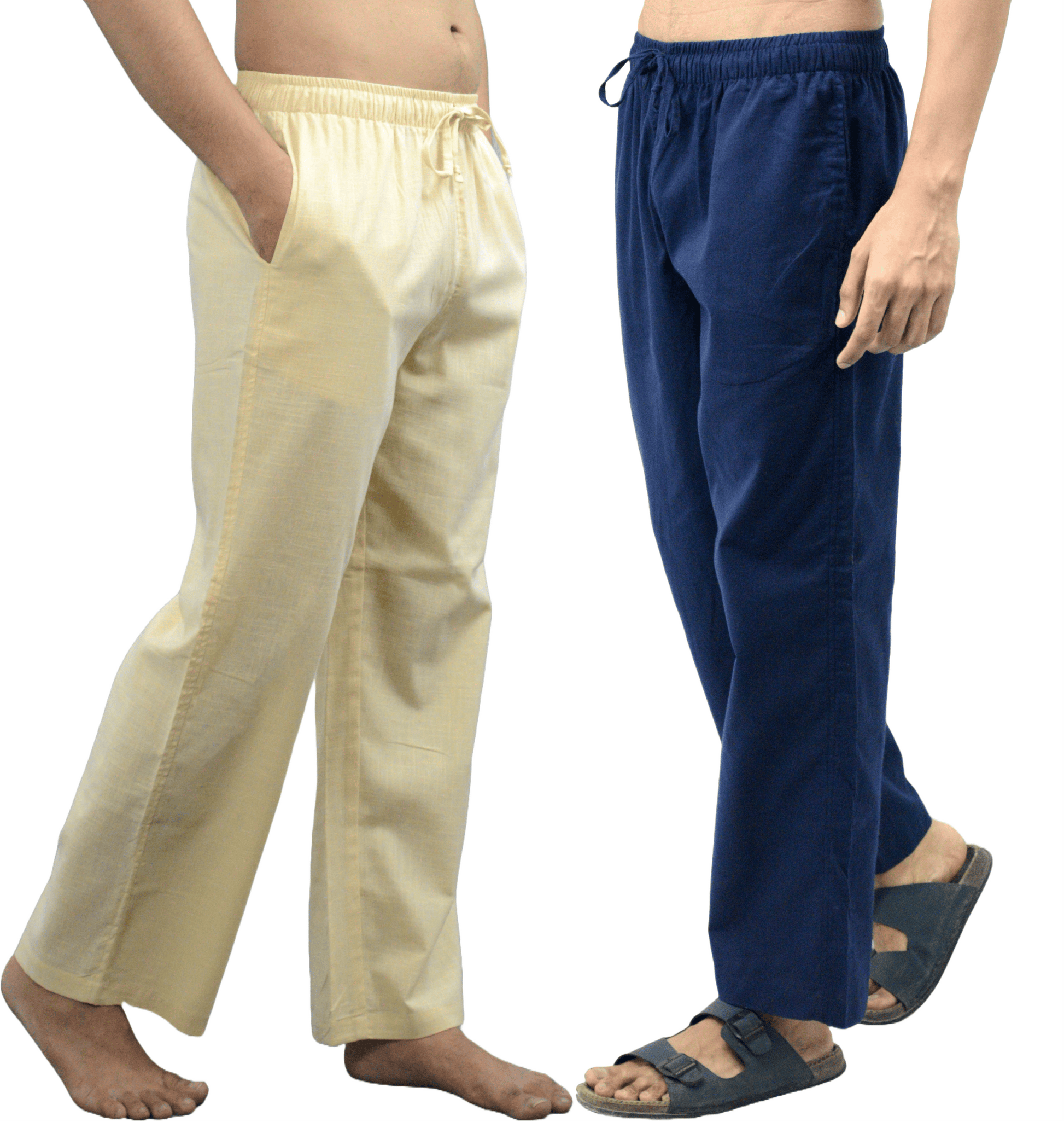 Fabmade Navy Blue & Beige Combo Men Linen Pajama - Distacart